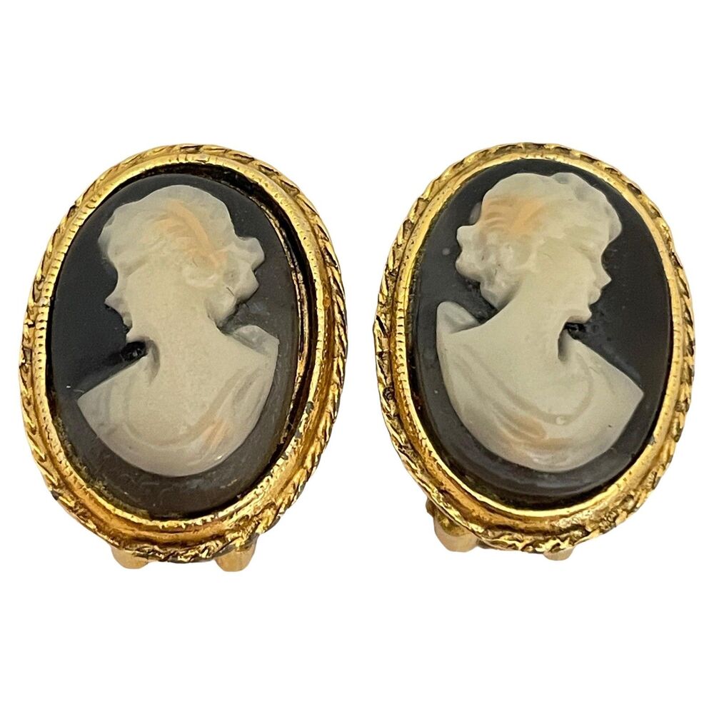 Vintage gold plated carved camel designer clip on earrings